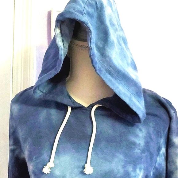 Threads 4 Thoughts Blue & White Tie Dye Pull Over Sweater Hoodie Athleisure - Picture 2 of 9